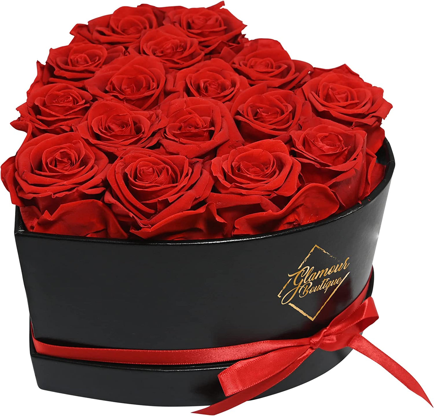 16-Piece Red Forever Flowers Heart Shape Box - Preserved Roses, Immortal Roses for Valentines Day Gift