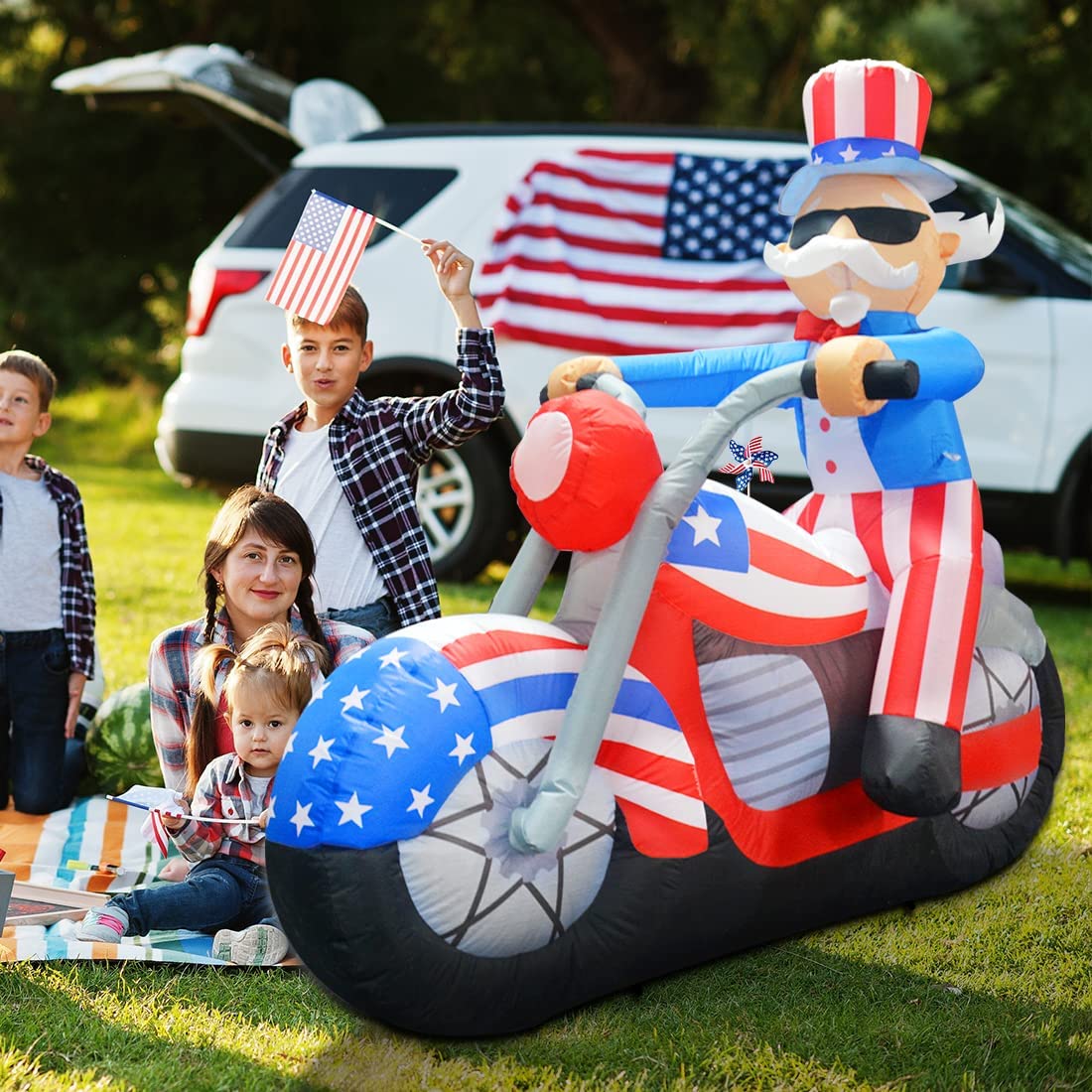 4th of July Patriotic Inflatable 6FT Width Uncle Sam Blow Up Yard Decorations with LED Lights