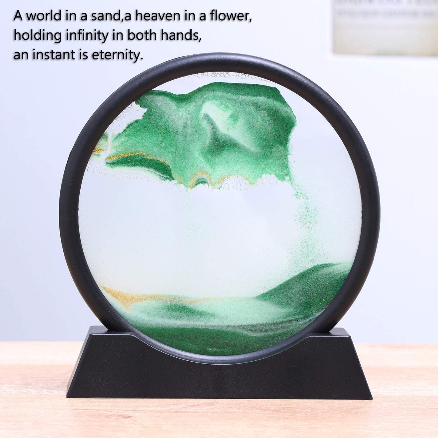 Moving Sand Art Picture,3D Deep Sea Sandscape, Round Glass Hourglass (Green, 7inch)