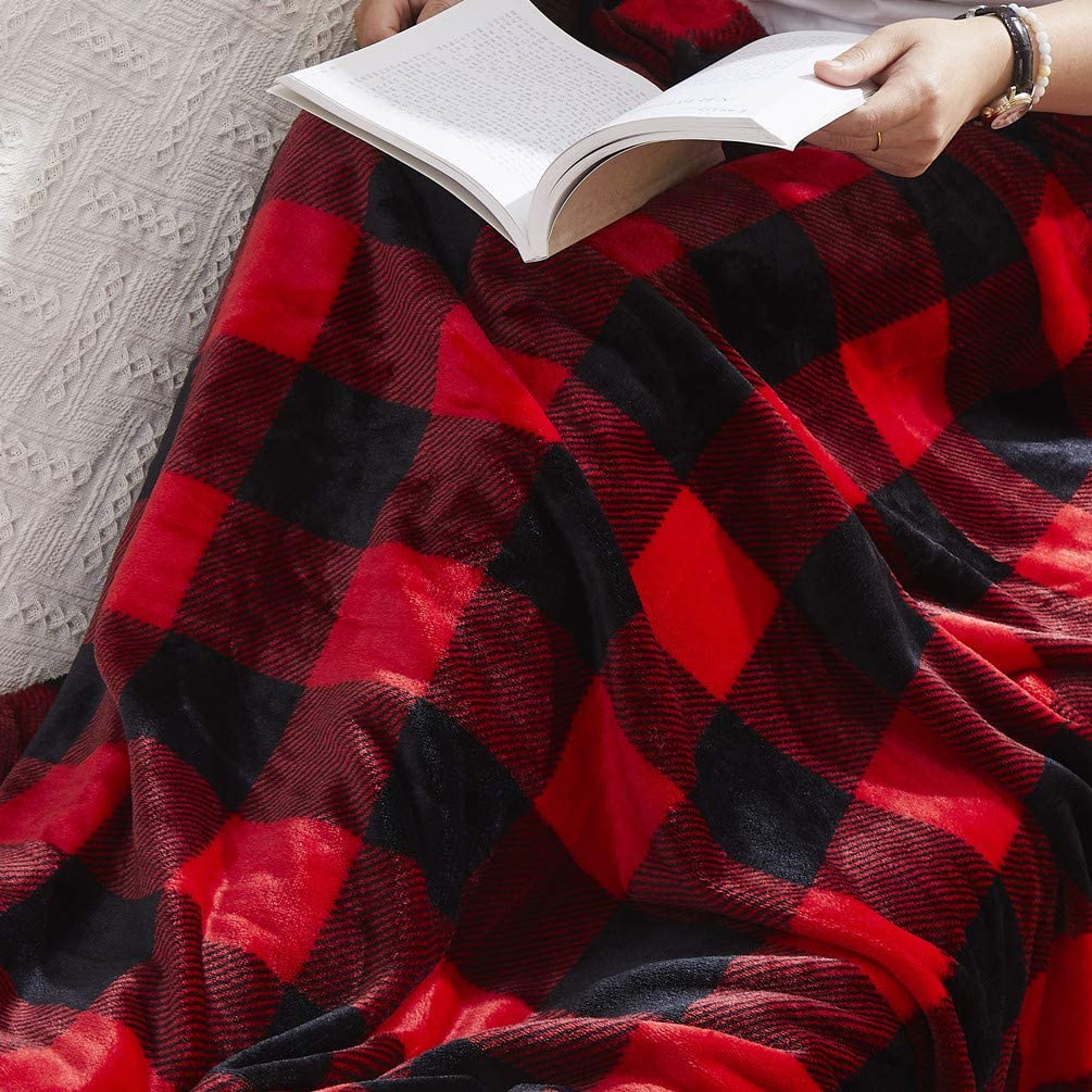 All Season Microfiber Velvet Super Luxury Lightweight Warm Soft and Cozy Plaid Throw Blanket