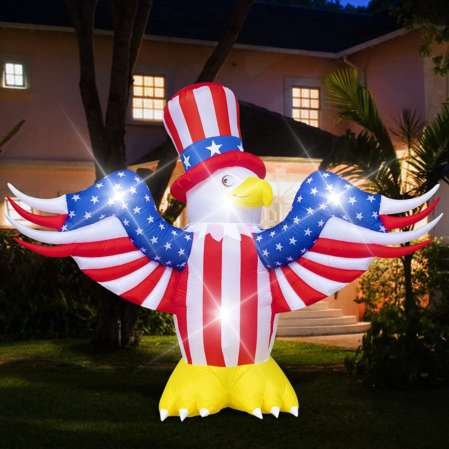 7 FT 4th of July Inflatable Decorations, American Flying Bald Eagle Decor with Build-in LEDs
