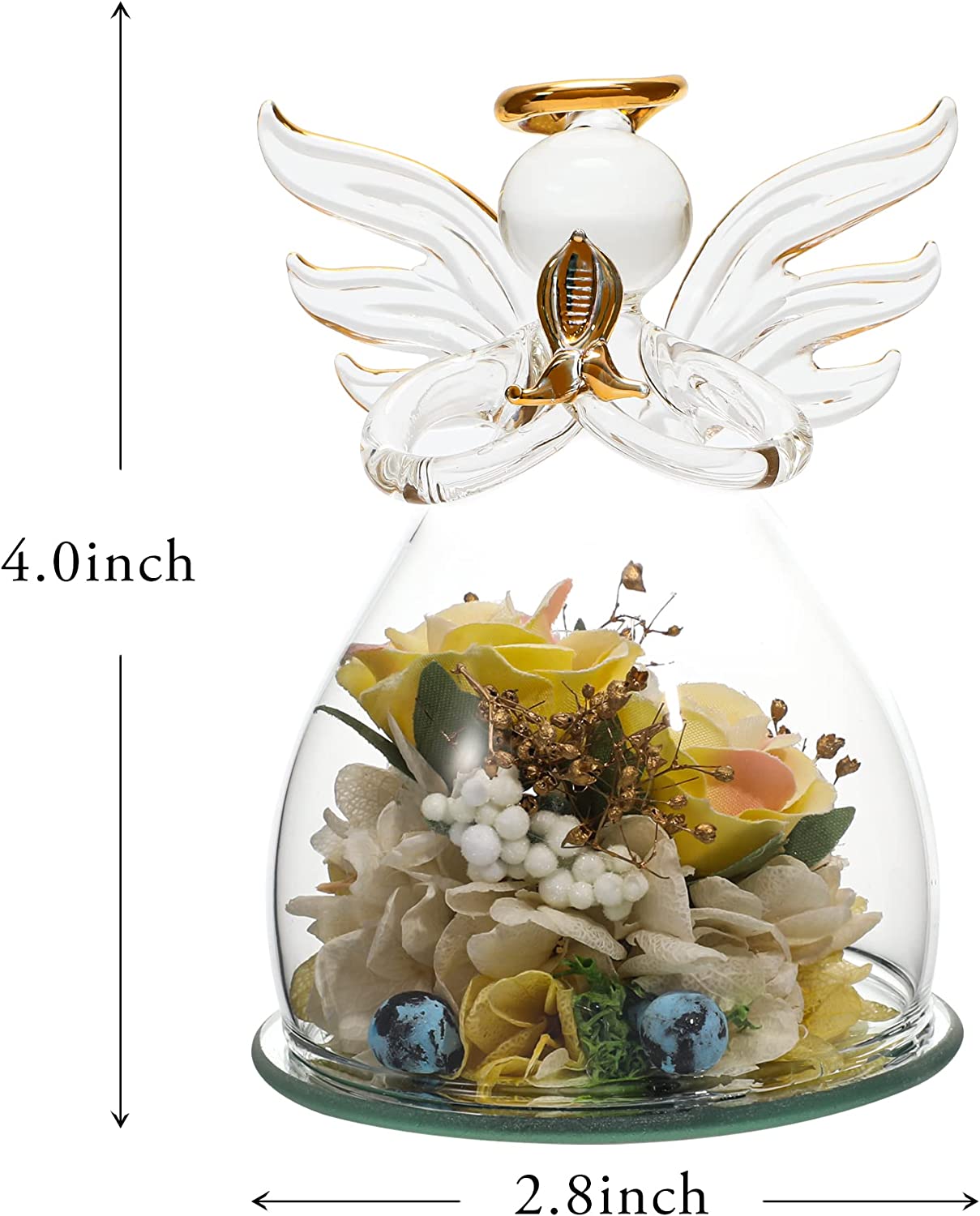 Mothers Day Gifts for Women Simulated Flowers Roses Hydrangeas Glass Angels (Yellow Pink)