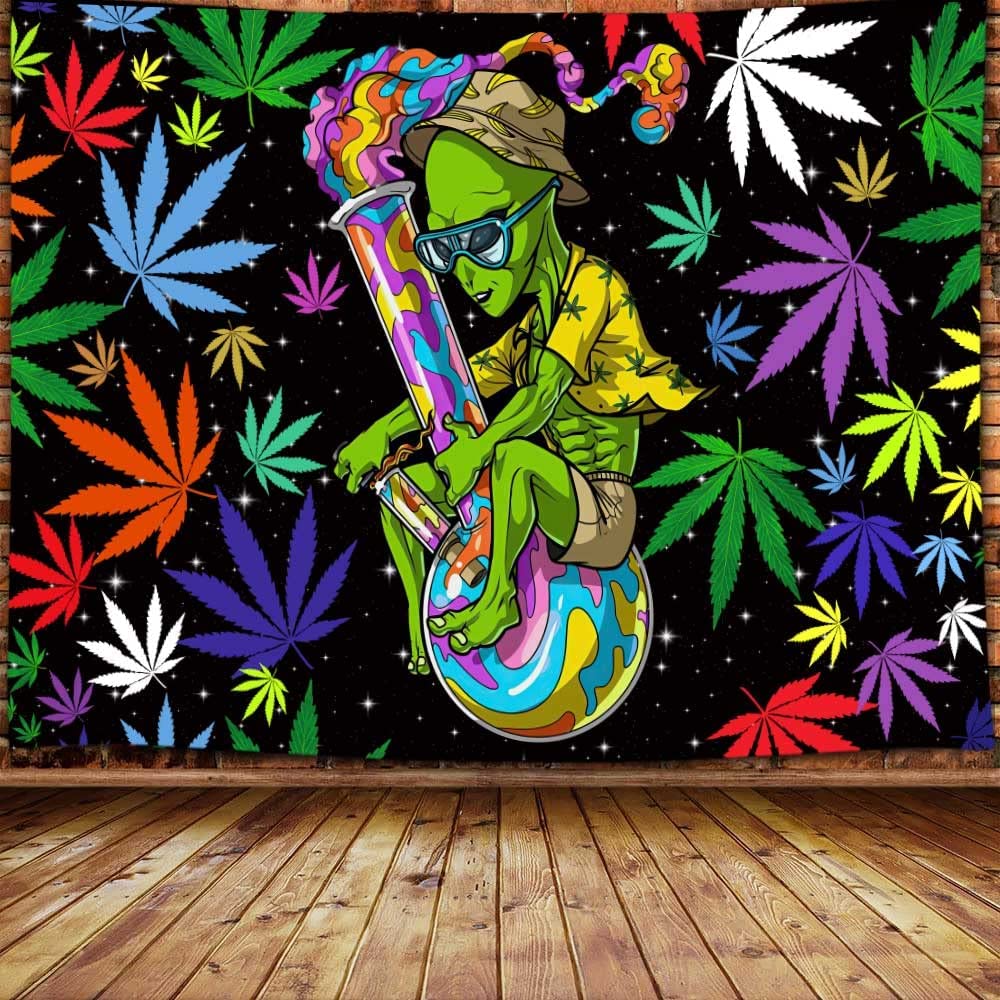 Trippy Tapestry Cool Alien for Bedroom Decoration Psychedelic (60X40 Inch)