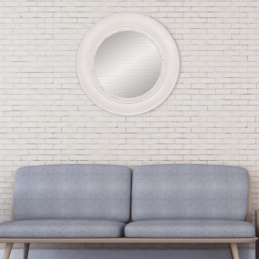 30" Distressed White Round Port Hole Wall Accent Mirror