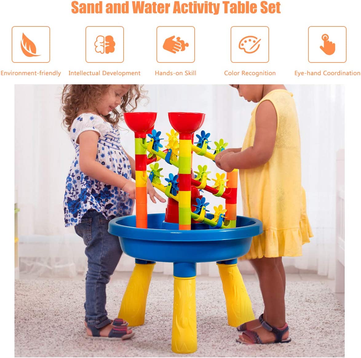 Sand & Water Play Table for Kids, 2-in-1 Beach Set Toys