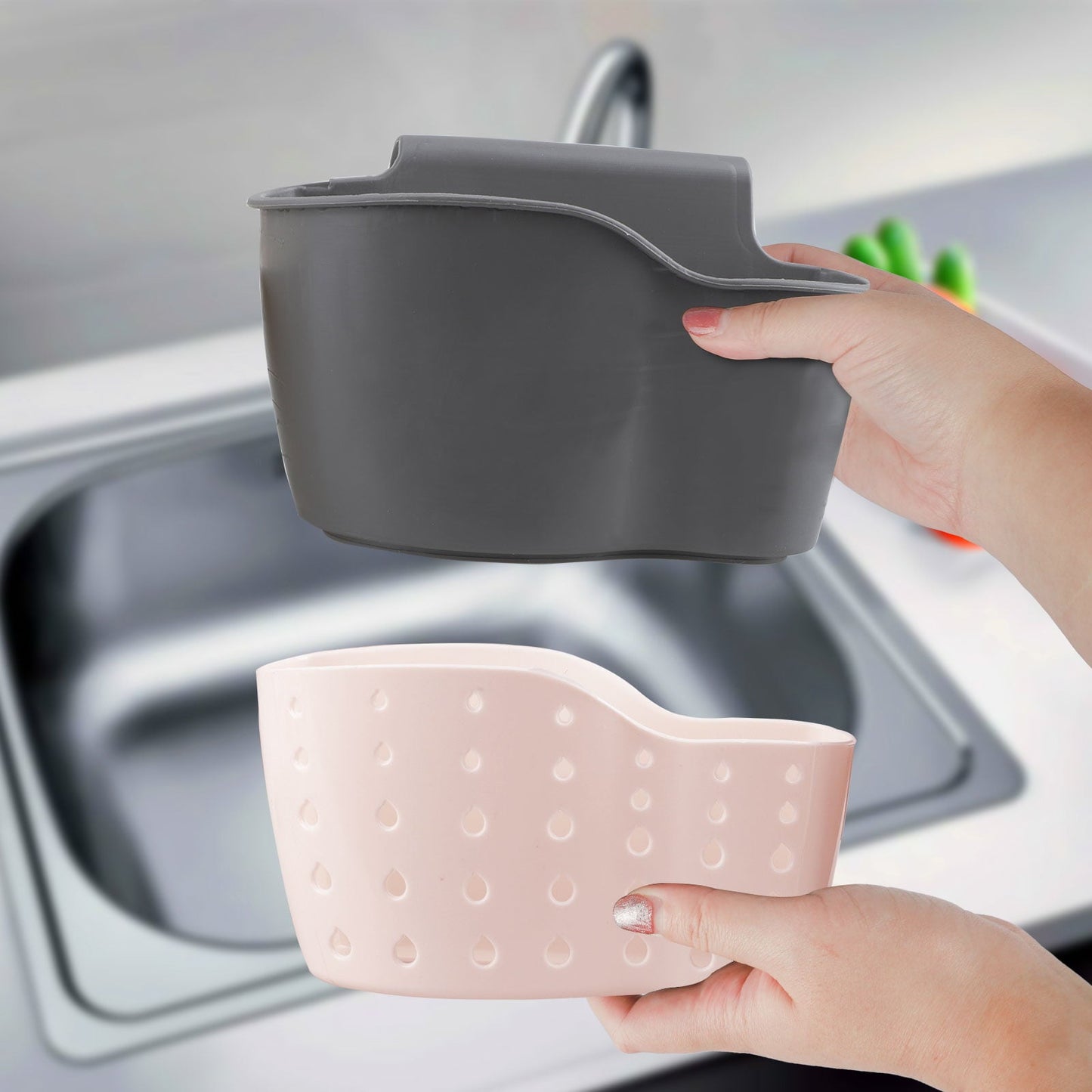 Adjustable Rubber Sink Caddy Kitchen Hanging Sponge Holder