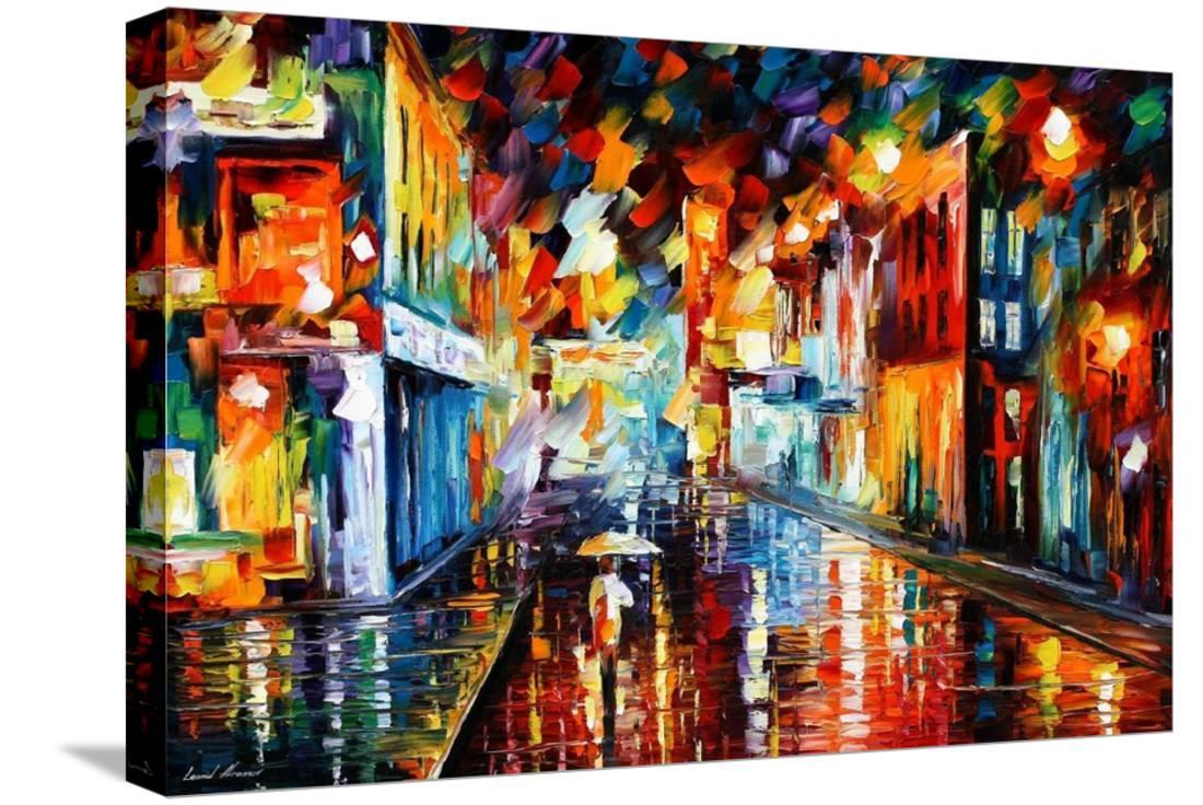 City Under Rain, Abstract Wrapped Canvas Print Wall Art Home Decoration