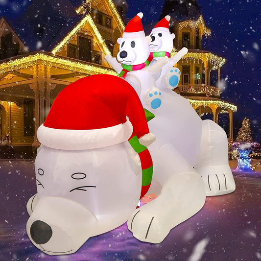 6 FT Christmas Lighted Inflatable White Bear with Built in LED Lights