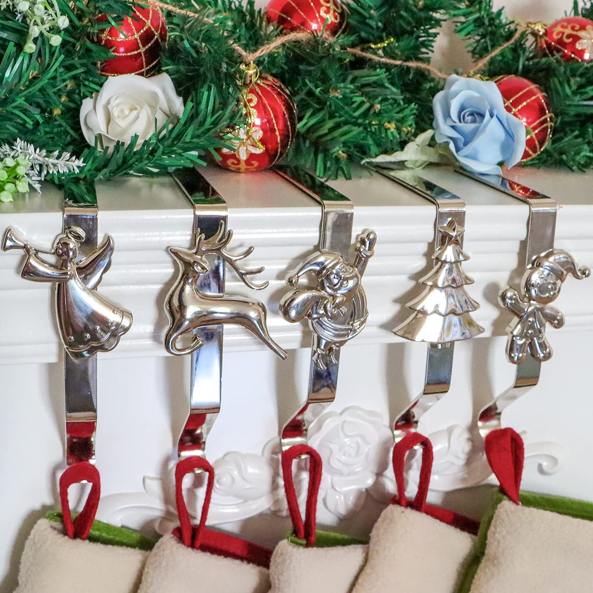 Set of 5 Silver Christmas Stocking Holder