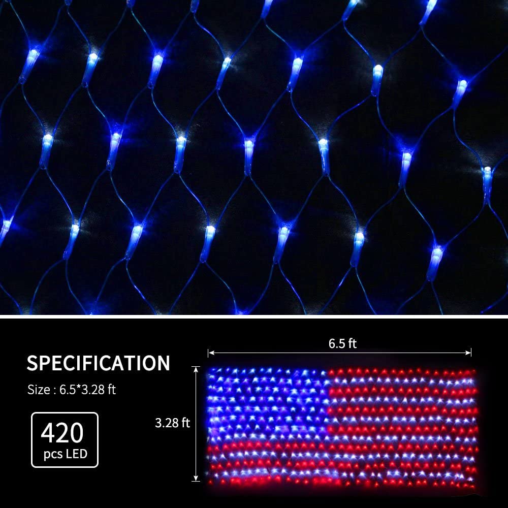 Led Flag Net Lights of The United States, Waterproof -  6.5 FT x 3.28 FT Plug In