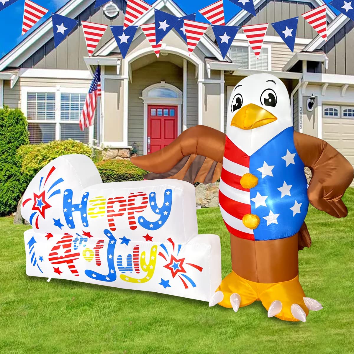 8FT Length Inflatable 4th of July Patriotic Eagle w/ LEDs