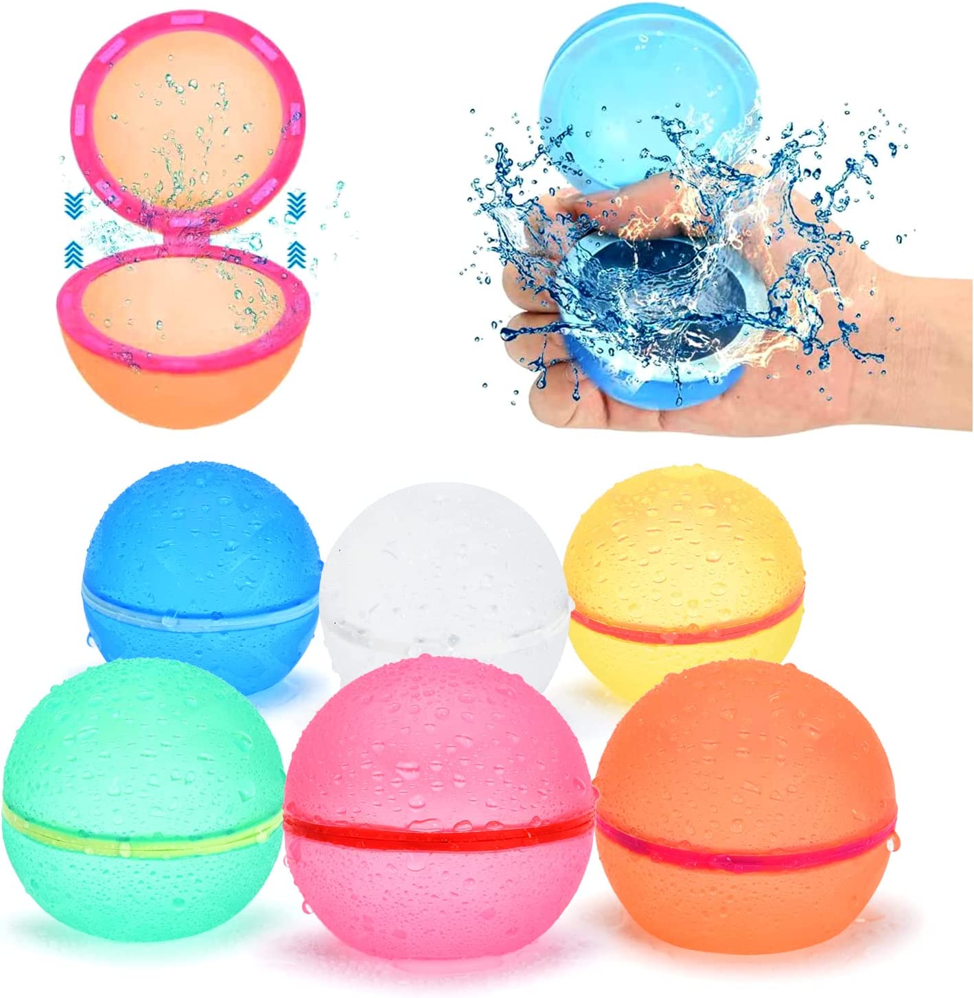 Reusable Water Balloons Self Sealing Easy Quick Fill, Silicone Water Balls Summer Fun Outdoor Toys (6 PCS)