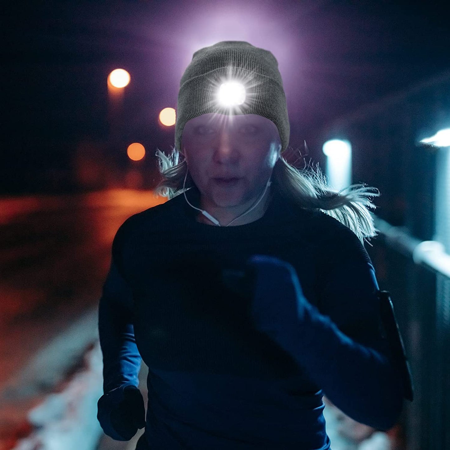 LED Beanie Hat w/ Light, Unisex USB Rechargeable Winter Knit Lighted Headlight (Grey)