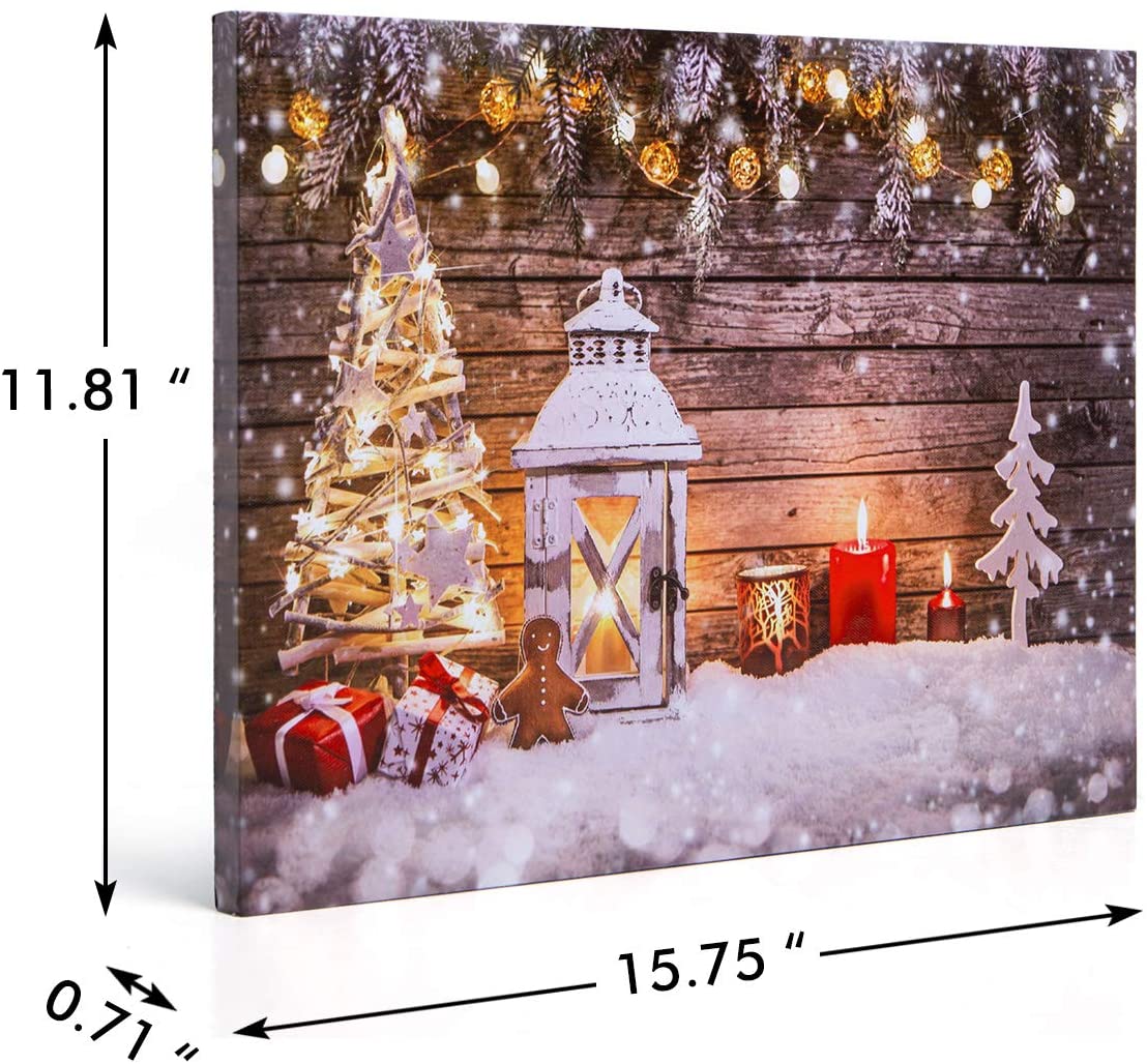 16" x 12" Decorative  Christmas Tree & Snow LED Lighted Canvas Winter Snow Scene Holiday Wall Art