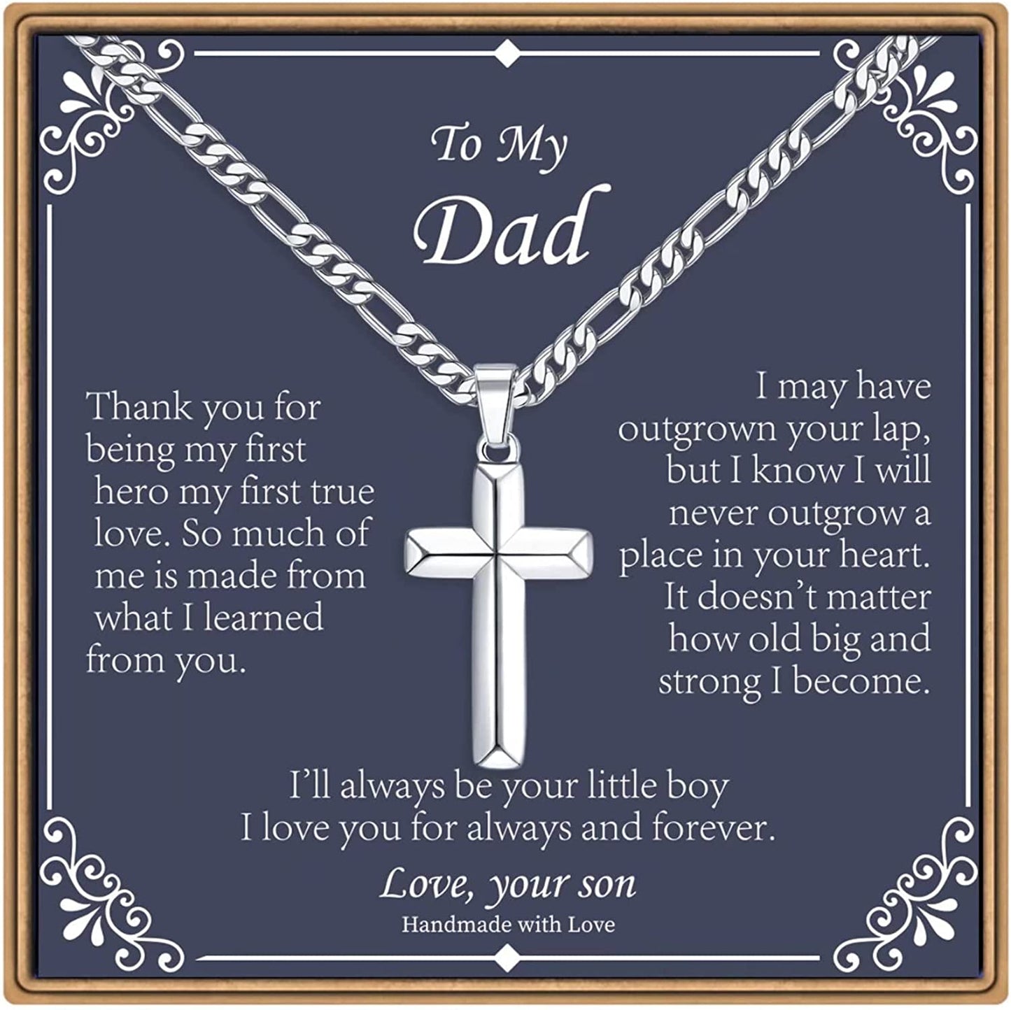 Fathers Day Cross Gifts for Men, Silver (To my dad from son)