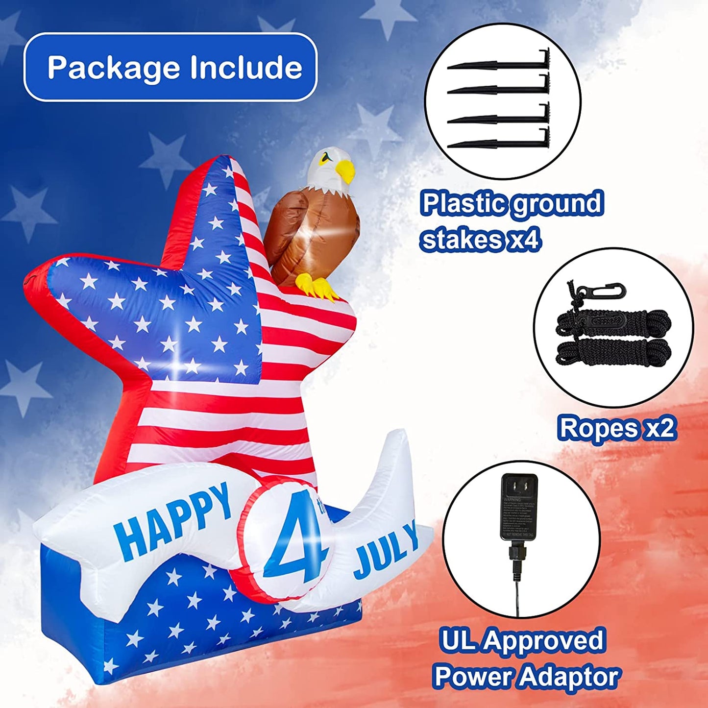 5.2FT 4th of July Inflatable Decorations,Star American Flying Bald Eagle with Build-in LEDs