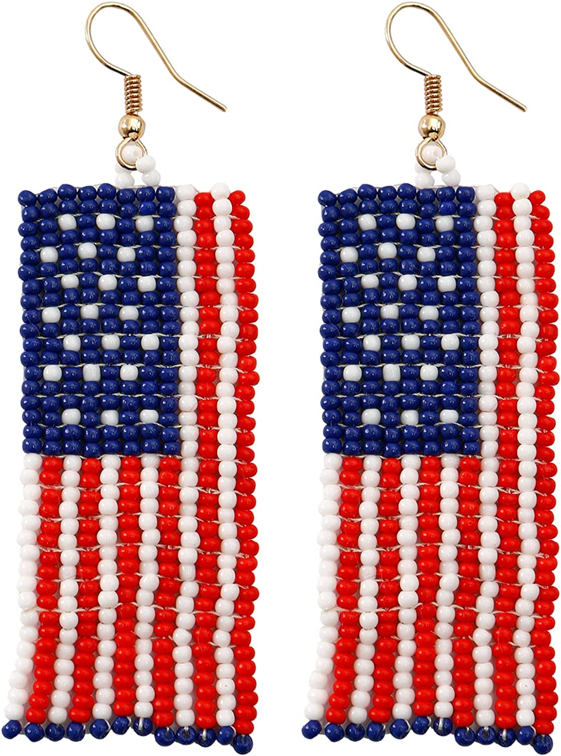 4th Of July Earrings for Women Handmade Patriotic Drop Dangle Beaded Earrings for Independence Day