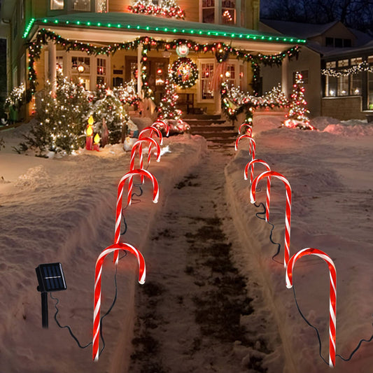 Christmas Candy Cane Lights Pathway Markers 2 Modes Solar Pathway Lights Yard Decorations (Set-of-5)
