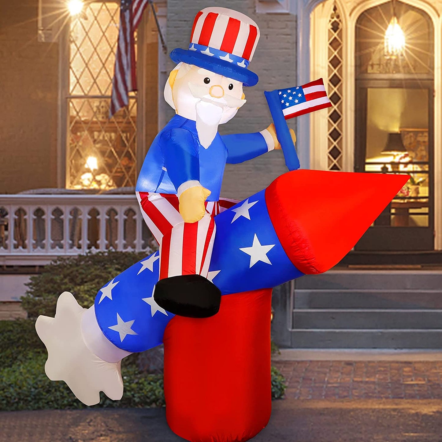 5.6 FT Patriotic Independence Day 4th of July Uncle Sam on Rocket w/ LEDS