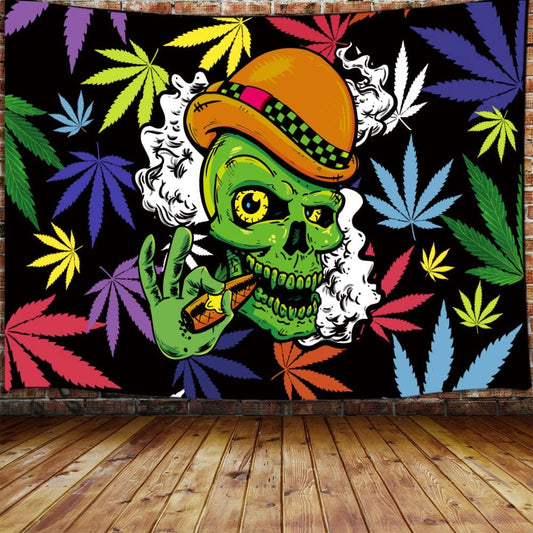 Leaf Cool Alien Take Cigar Hippie Art Tapestry for Bedroom Decoration Backlight, 60X40Inch