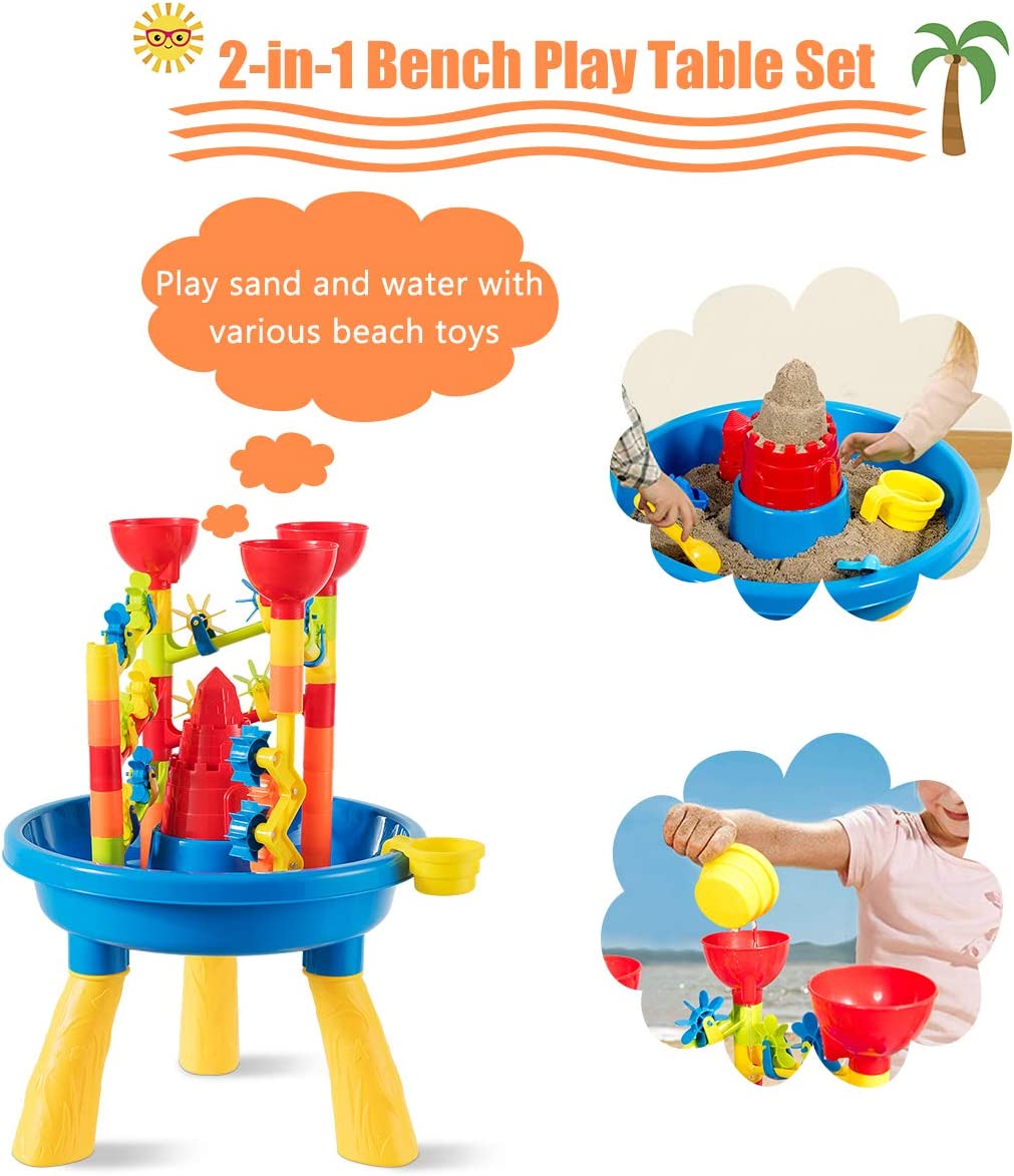 Sand & Water Play Table for Kids, 2-in-1 Beach Set Toys