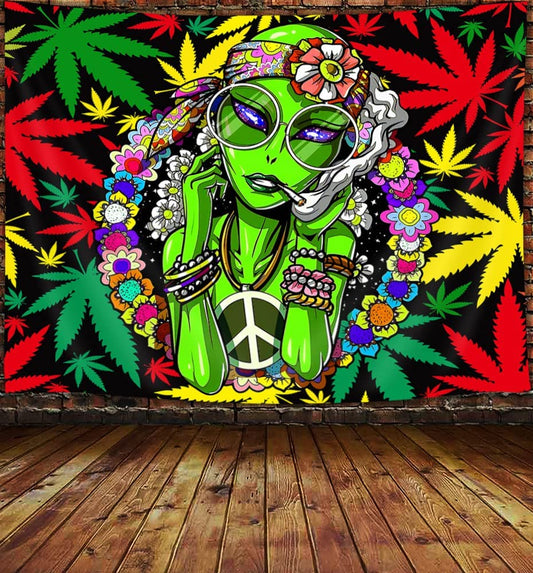 Trippy Cool Alien Leaf Wall Tie Dye Hippie for Home Decoration (60X40 inch)