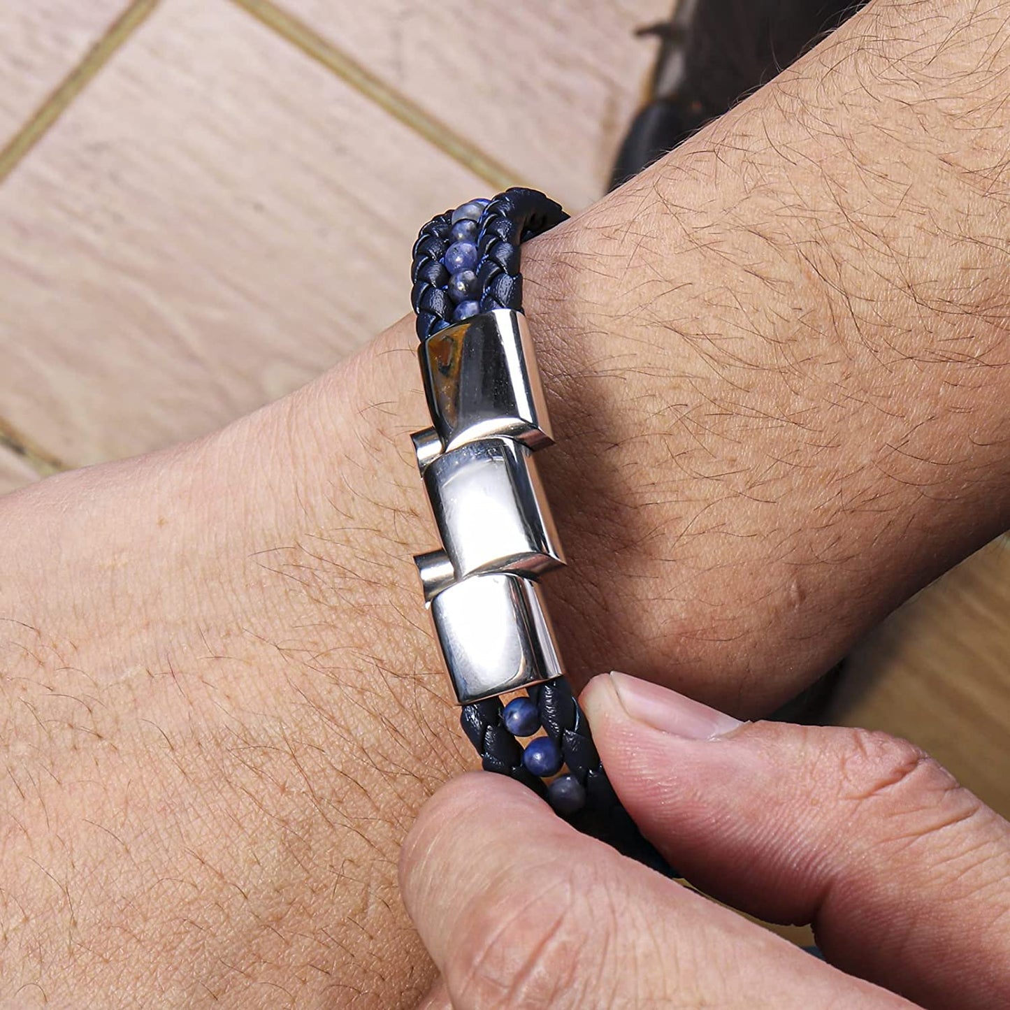 To My Father Leather Bracelets For Men, Blue-  Fathers Day Gift w/ Box