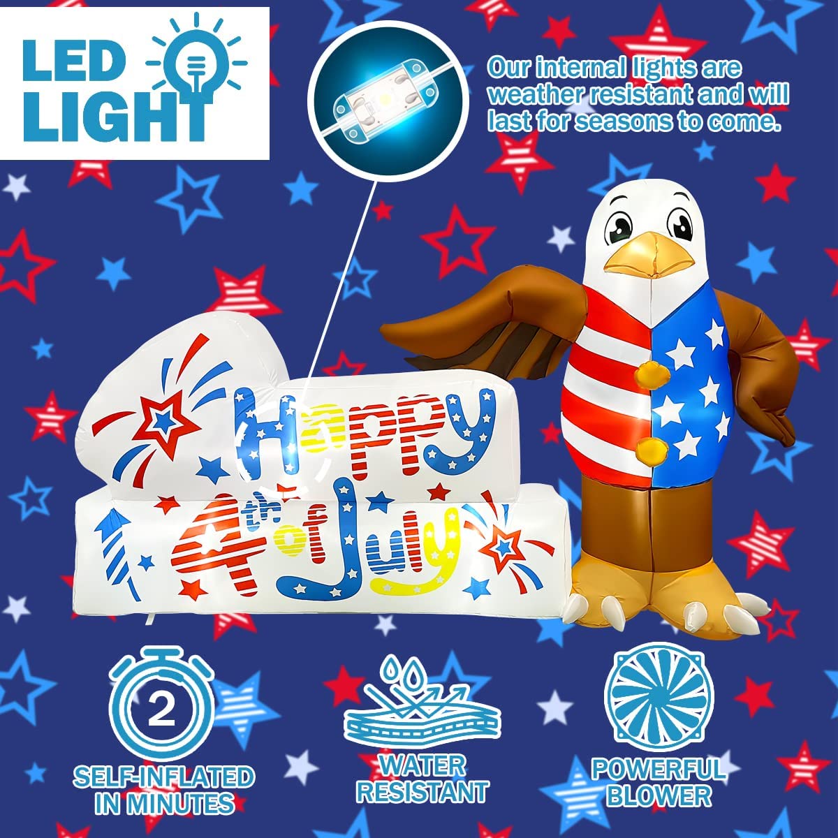 8FT Length Inflatable 4th of July Patriotic Eagle w/ LEDs