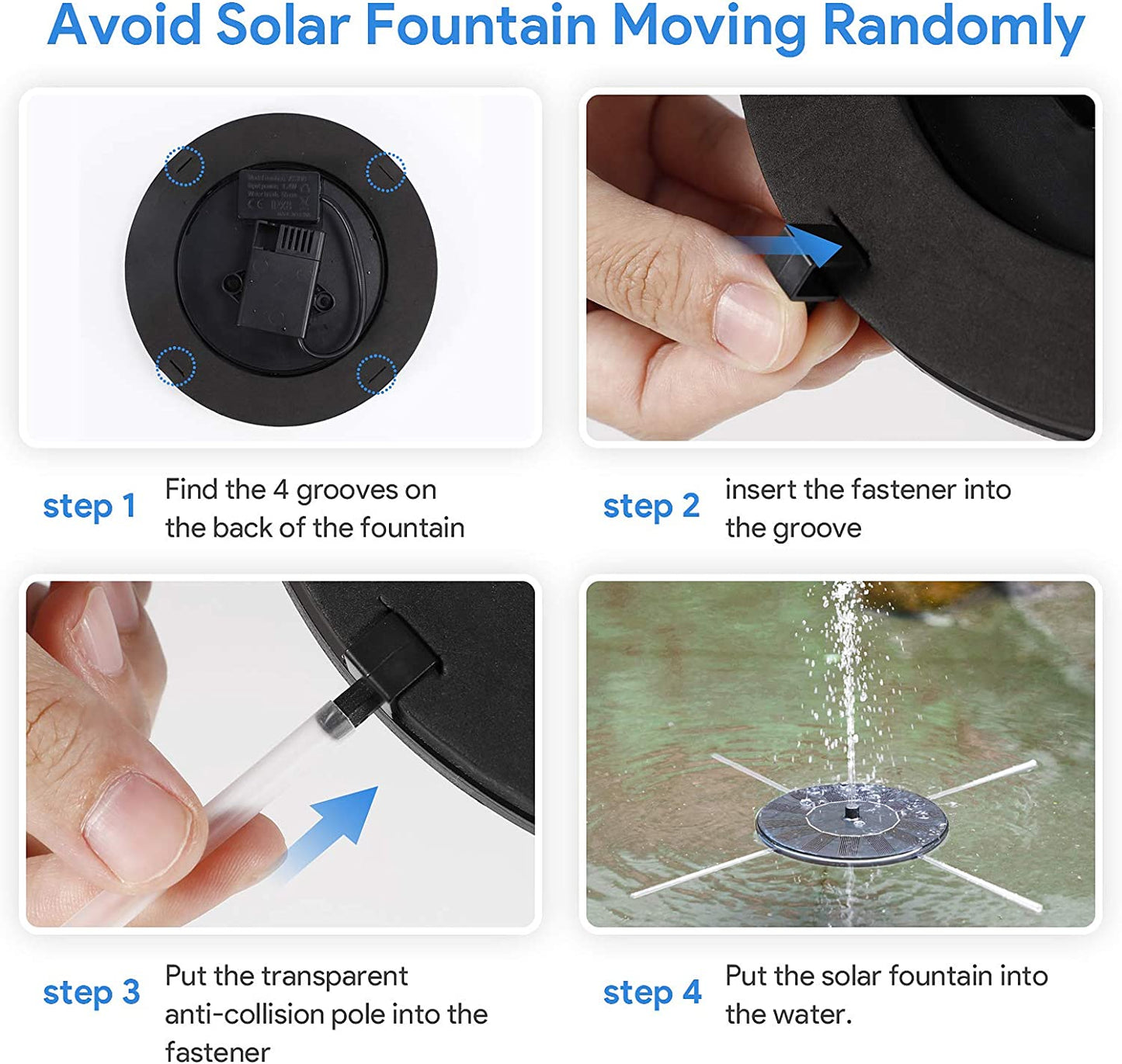 Floating Solar Powered Water Fountain Pump for Bird Bath, Garden, Pond, Pool, Outdoor (1.4W)