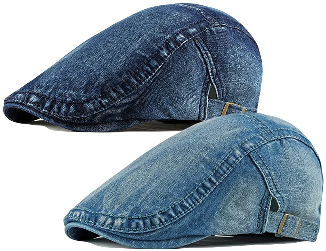 2 Pack Mens Denim Cotton Newsboy Cap Ivy Gatsby Driving Hunting Cabbie Hats