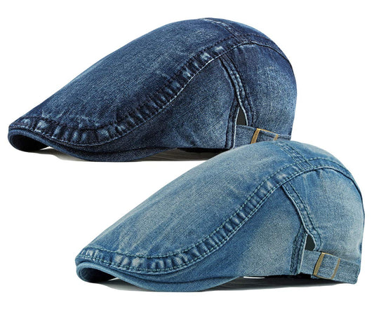 2 Pack Mens Denim Cotton Newsboy Cap Ivy Gatsby Driving Hunting Cabbie Hats