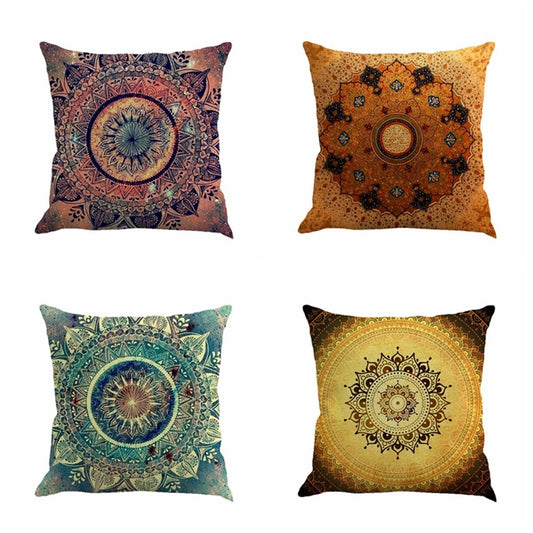 Set of 4 Retro Floral Mandala Medallion Bohemian Style Decor Cushion Case  18 x 18 Inch