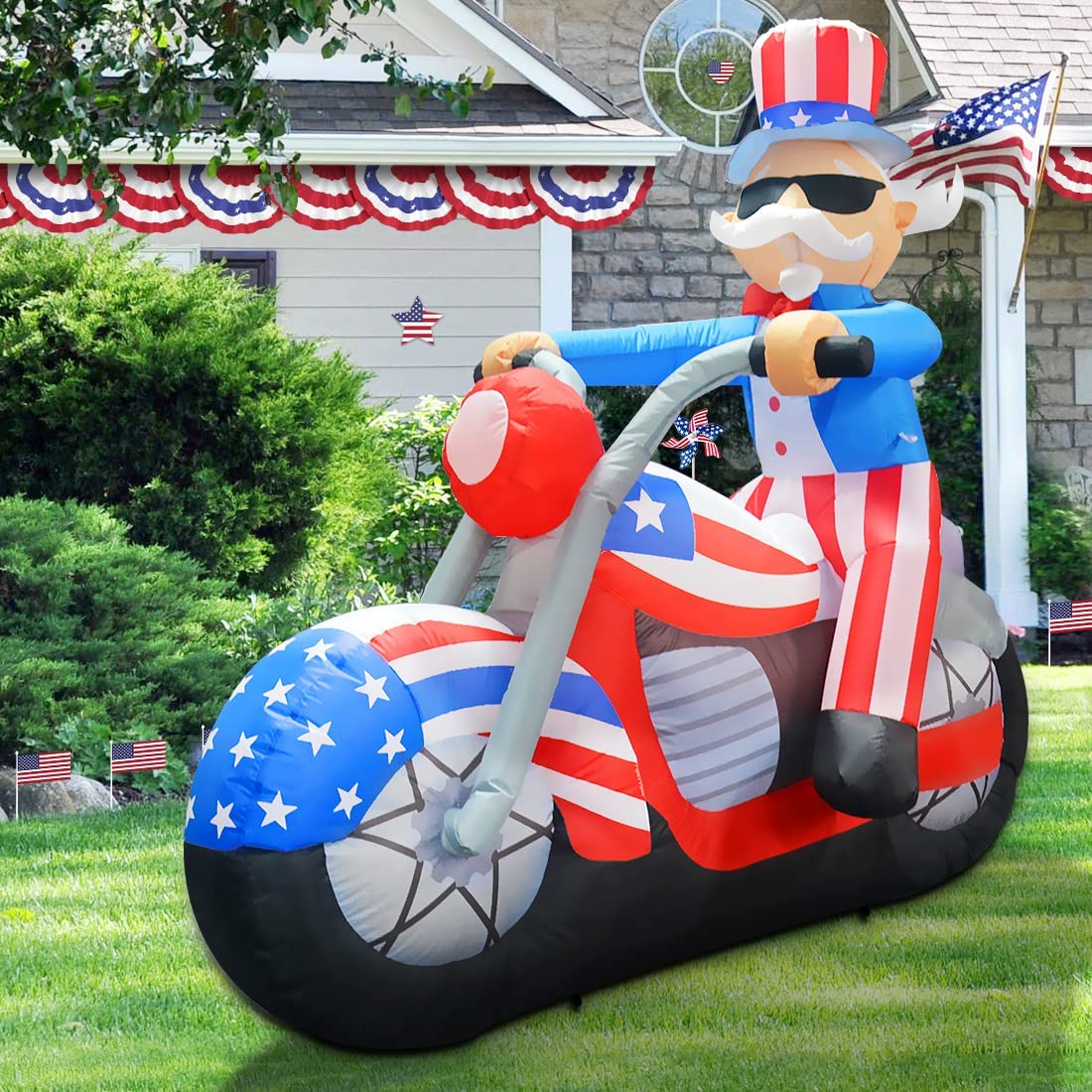 4th of July Patriotic Inflatable 6FT Width Uncle Sam Blow Up Yard Decorations with LED Lights
