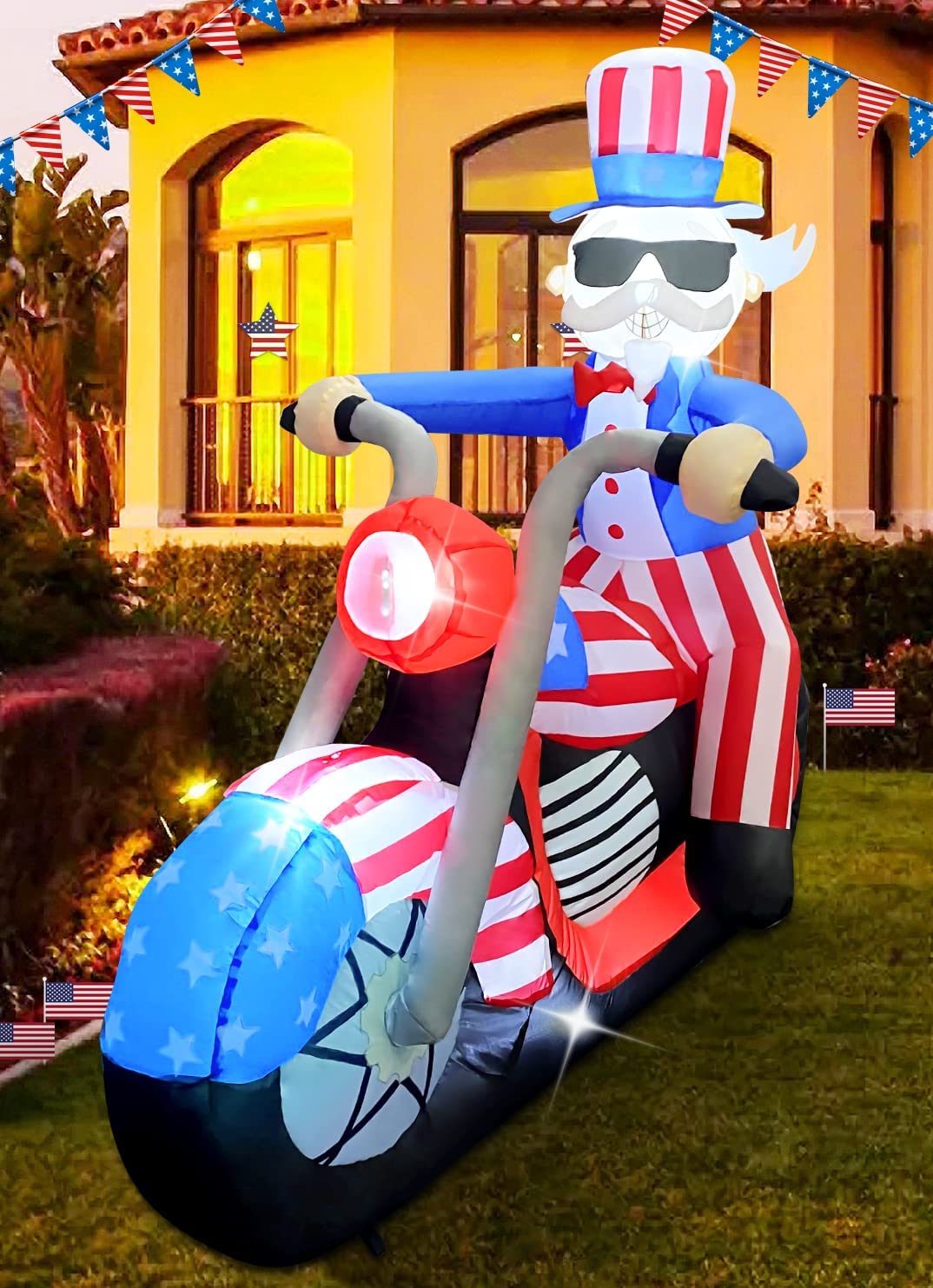4th of July Patriotic Inflatable 6FT Width Uncle Sam Blow Up Yard Decorations with LED Lights