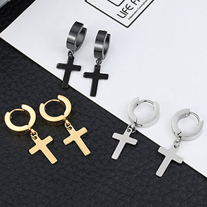 Men 3 Pairs of Cross Earrings Dangle Hinged