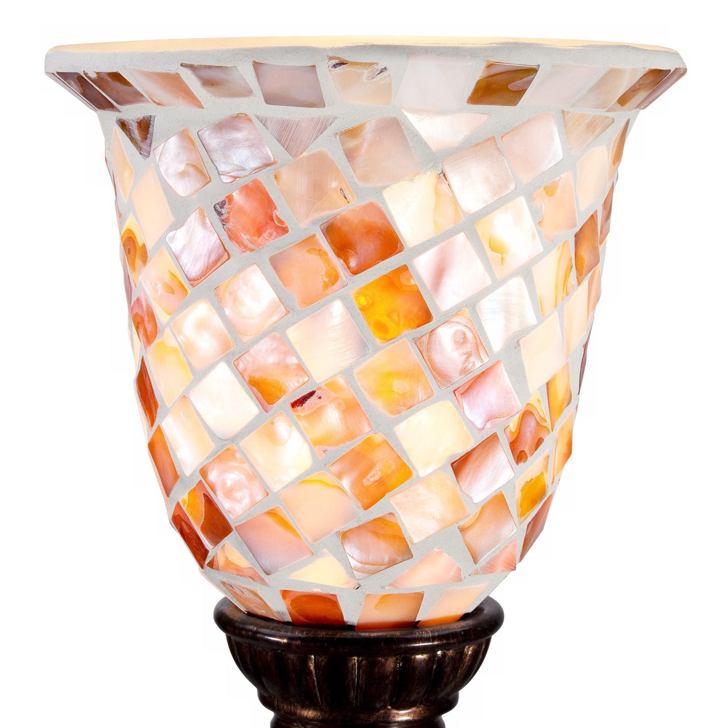 Traditional Uplight Accent Table Lamp 12" High Bronze Mosaic Glass Shade