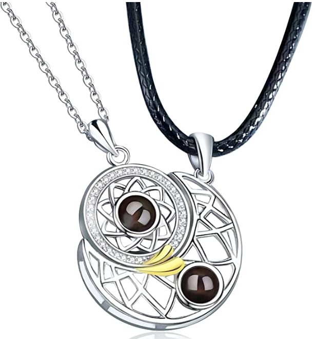 Magnetic Couple I Love You in 100 Languages Projection Romantic Sun and Moon Necklace For Couples