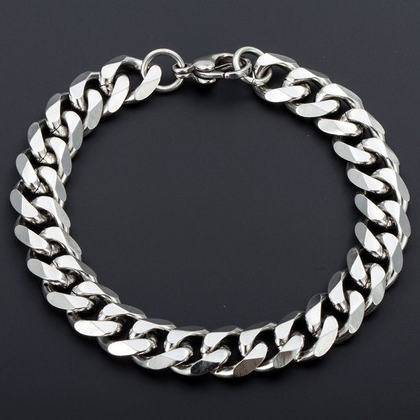 11mm Mens Boys Curb Cuban Chain Bracelet Stainless Steel 9"