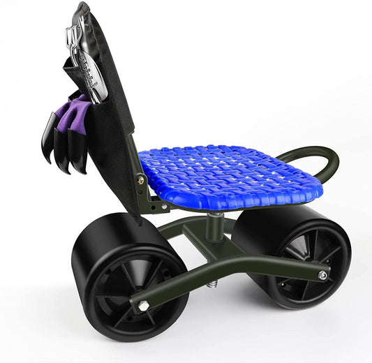 Gardening Stool w/ Rolling Wheels & Weeding Tool Bag