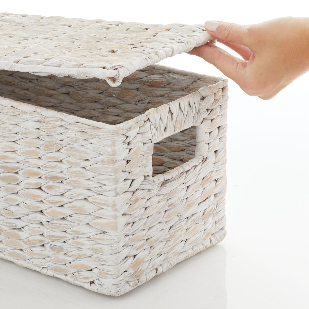 3 Natural Woven Water Hyacinth Organizer Basket Bin w/ Removable Lids