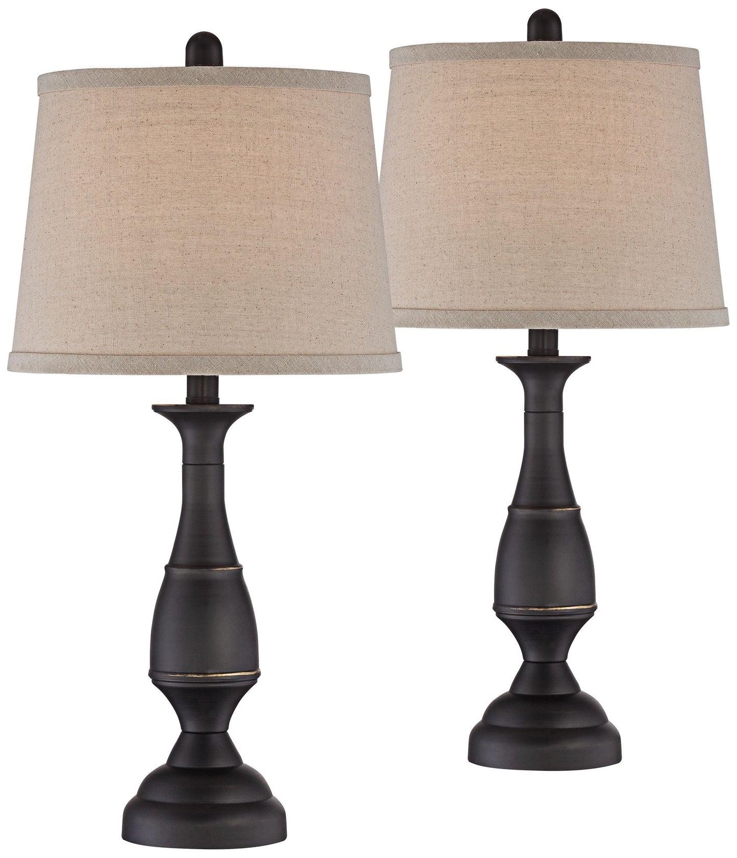 Traditional Table Lamps Set of 2 Dark Bronze Metal Beige Linen