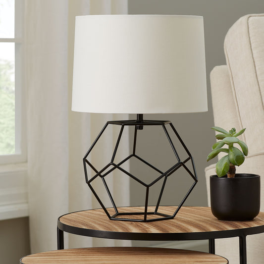 Black Cage Metal Base Table Lamp w/ Shade, 16" H