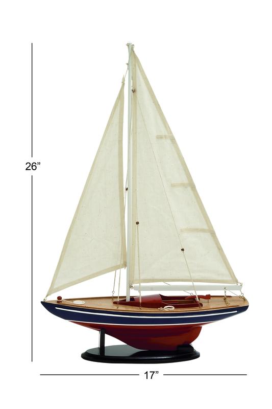 17"W, 26"H Wood Coastal Sailboat Sculpture, Dark Brown