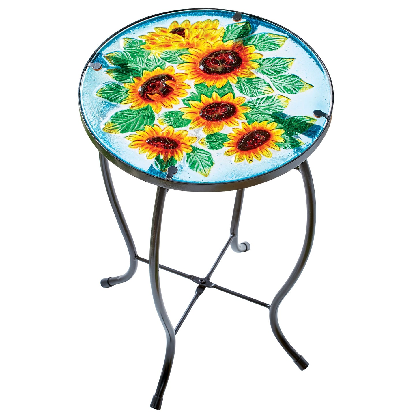 Bright & Cheerful Sunflowers Round Glass Top Accent Table