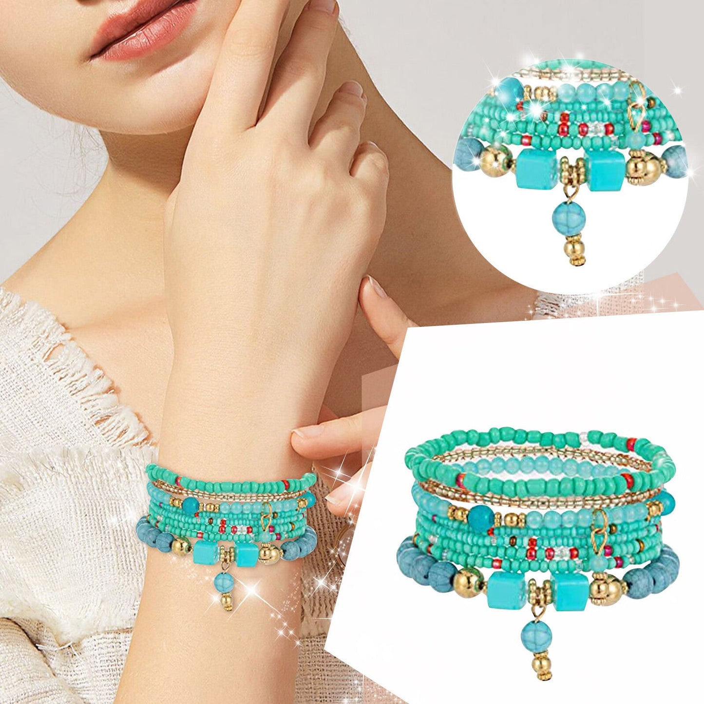 6 Sets Bracelets Multilayer Stack Colorful Beads for Women