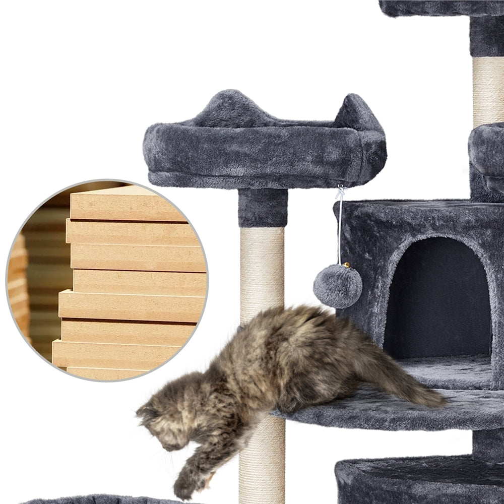 Large Cat Tree Plush Tower w/ Caves Condos, Dark Gray