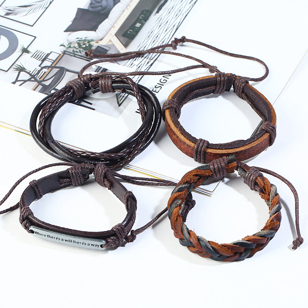 Pack Of 12 Vintage Men Leather Multi-Layer Braided Bracelets