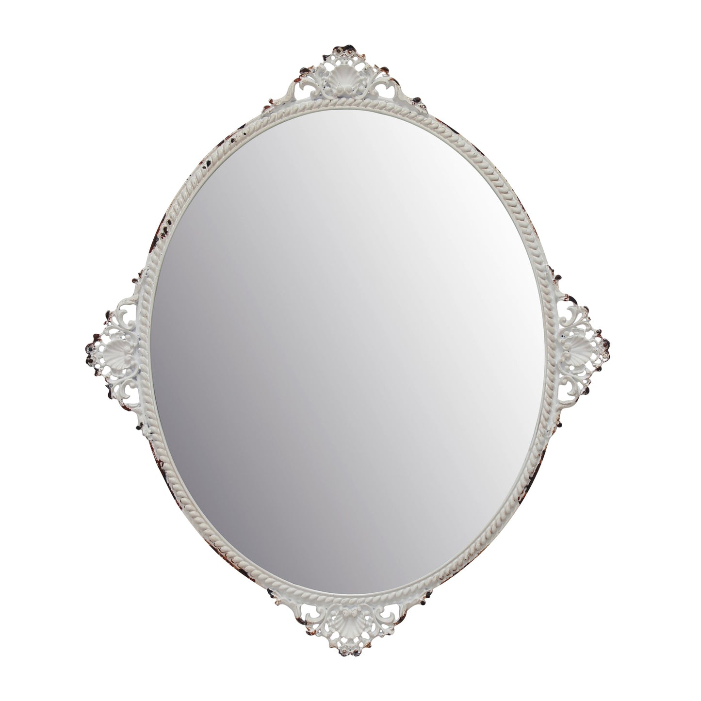 11.6" x 10" Off-White French Country Metal Accent Mirror Wall Decor