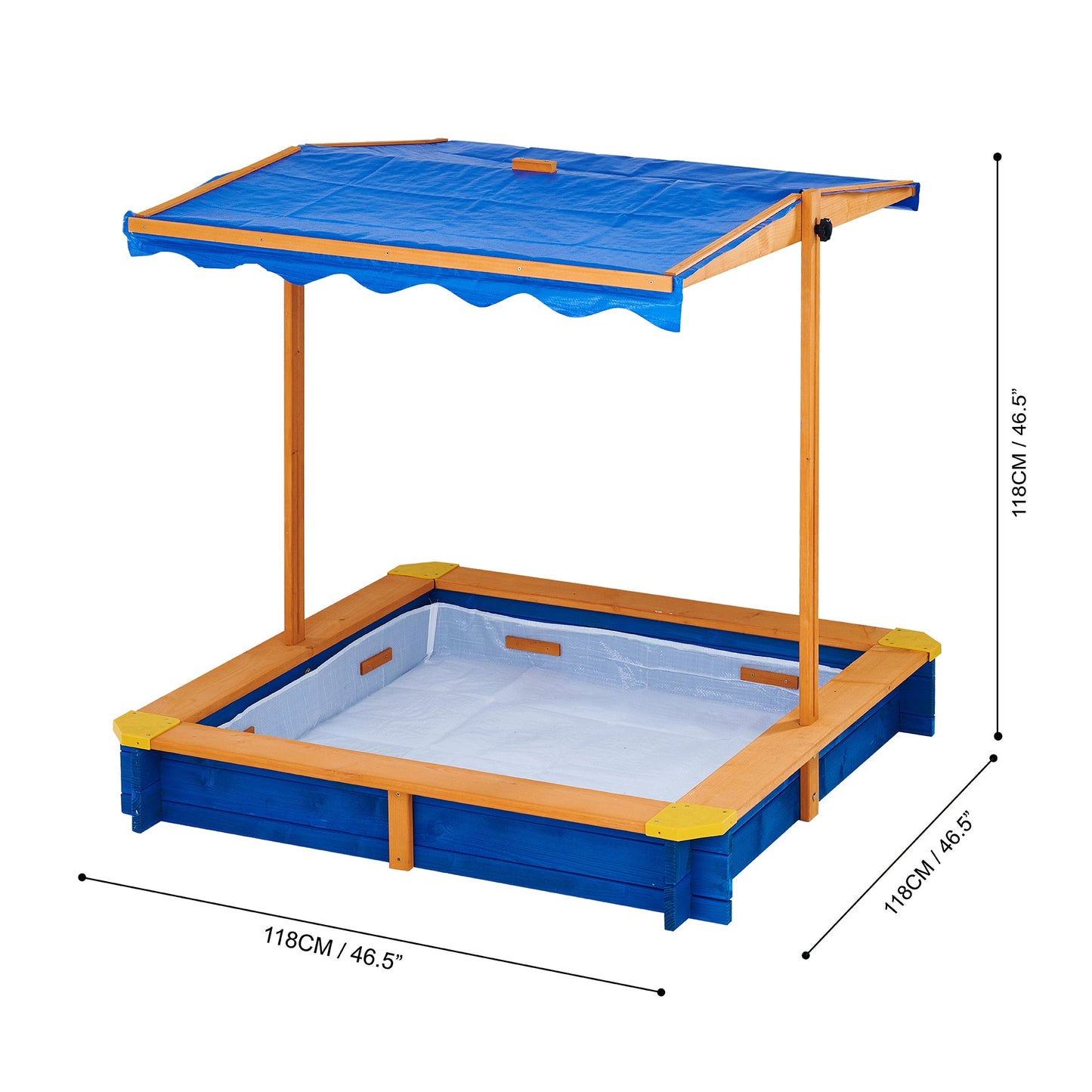 Kids Outdoor Summer Sandbox w/ Canopy, Natural/Blue