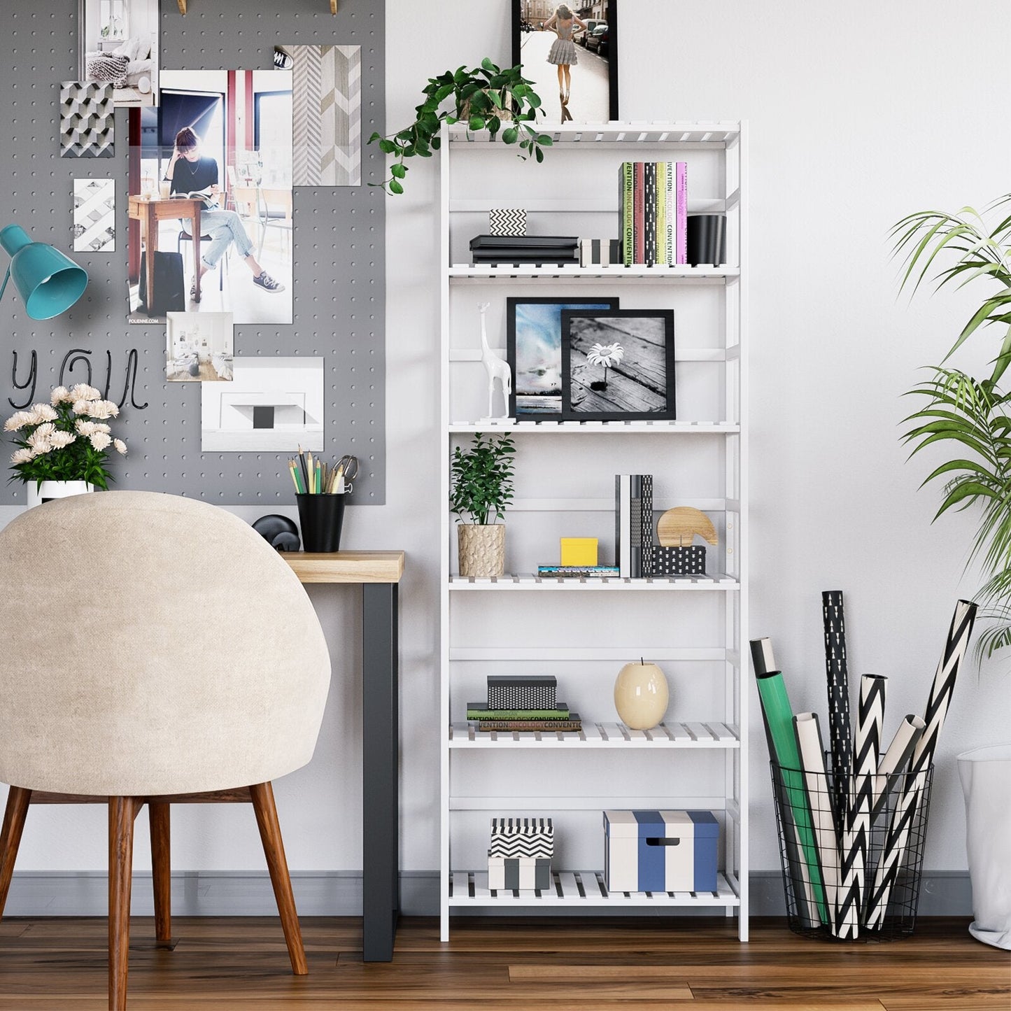 6-tier Tower Bamboo  Shelf  Bookcase